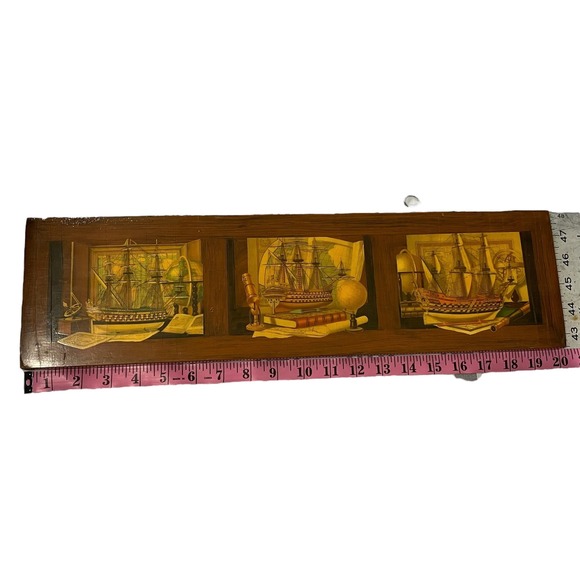 Vintage Nautical Ship Triptych Wall Art Decor Wood wood‎ Sailing Theme - Picture 1 of 9